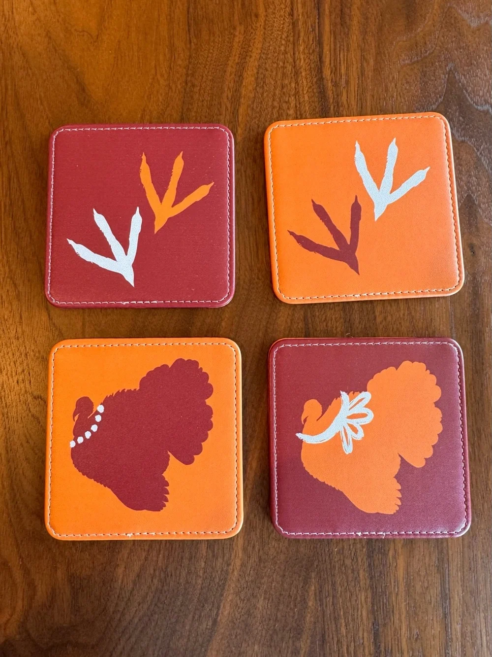 VIrginia Tech Hokies  Vegan Leather Reversible Coasters - Orange & Maroon
